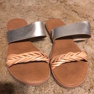Brown with silver strap slip on sandals